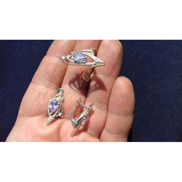 Гарнитур Серебряное Кольцо 15132 / Серебряные Серьги 25132 / Серебряный Подвес 35132