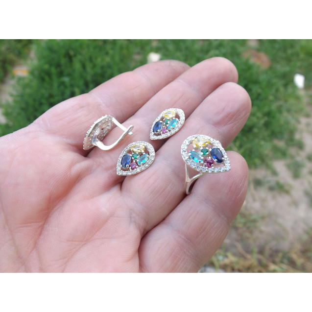 Гарнитур Серебряное Кольцо 15183 / Серебряные Серьги 25183 / Серебряный Подвес 35183