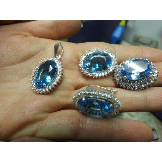 Гарнитур Серебряное Кольцо 15207 / Серебряные Серьги 25207 / Серебряный Подвес 35207