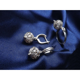 Гарнитур Серебряное Кольцо 15259 / Серебряные Серьги 25259