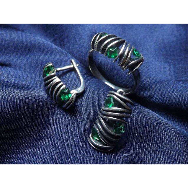 Гарнитур Серебряное Кольцо 15374 / Серебряные Серьги 25374