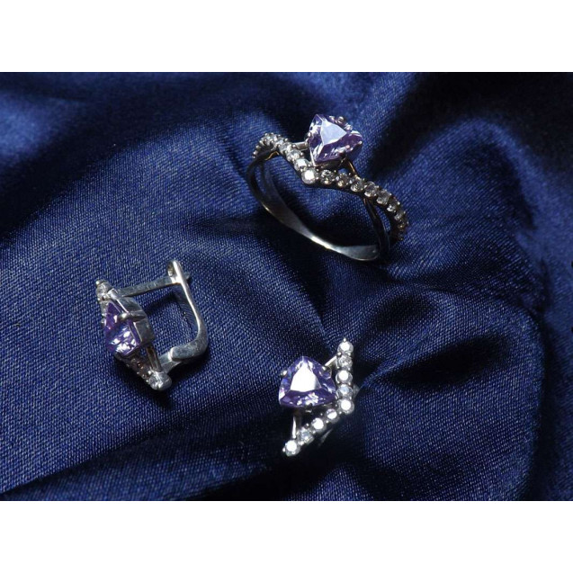 Гарнитур Серебряное Кольцо 15383 / Серебряные Серьги 25383