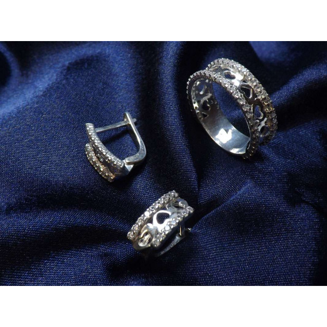 Гарнитур Серебряное Кольцо 15391 / Серебряные Серьги 25391