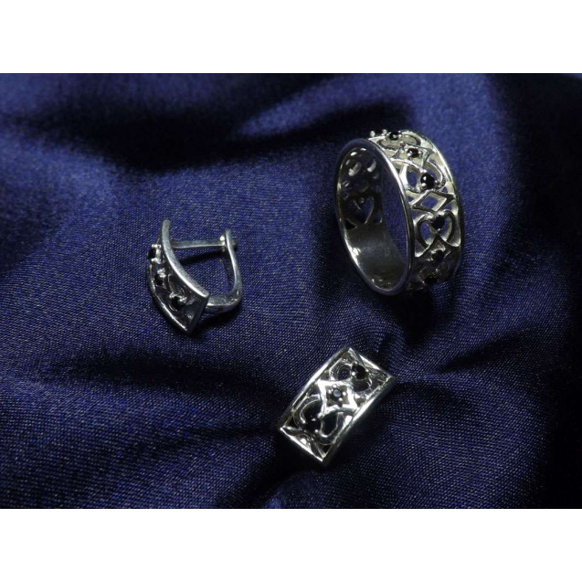 Гарнитур Серебряное Кольцо 15440 / Серебряные Серьги 25440