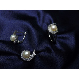 Гарнитур Серебряное Кольцо 15057 / Серебряные Серьги 25057