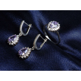 Гарнитур Серебряное Кольцо 15058 / Серебряные Серьги 25058