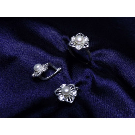 Гарнитур Серебряное Кольцо 15082 / Серебряные Серьги 25082