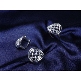 Гарнитур Серебряное Кольцо 15087 / Серебряные Серьги 25087