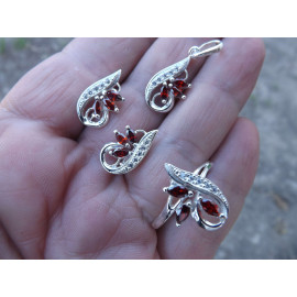 Гарнитур Серебряное Кольцо 15127 / Серебряные Серьги 25127 / Серебряный Подвес 35127