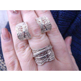 Гарнитур Серебряное Кольцо 15144 / Серебряные Серьги 25144