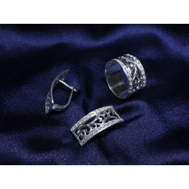Гарнитур Серебряное Кольцо 15194 / Серебряные Серьги 25194