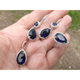 Гарнитур Серебряное Кольцо 15221 / Серебряные Серьги 25221 / Серебряный Подвес 35221