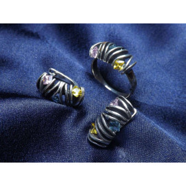 Гарнитур Серебряное Кольцо 15374 / Серебряные Серьги 25374