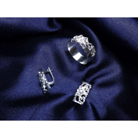 Гарнитур Серебряное Кольцо 15464 / Серебряные Серьги 25464